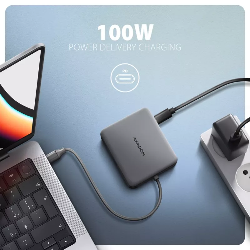 Hub Axagon HMC-5HL USB 5Gbps, 2x USB-A, HDMI 4K/60Hz, RJ-45, PD 100W, cable USB-C de 20cm