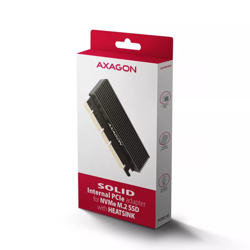 Adaptador Axagon PCEM2-XS PCIe x16 - M.2 NVMe M-Key, con disipador de aluminio pasivo