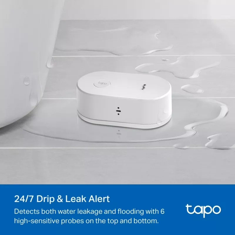 Sensor de fugas de agua TP-Link Tapo T300 Wi‑Fi, alarma ajustable 90 dB, IP67, batería (2×AAA), requiere hub