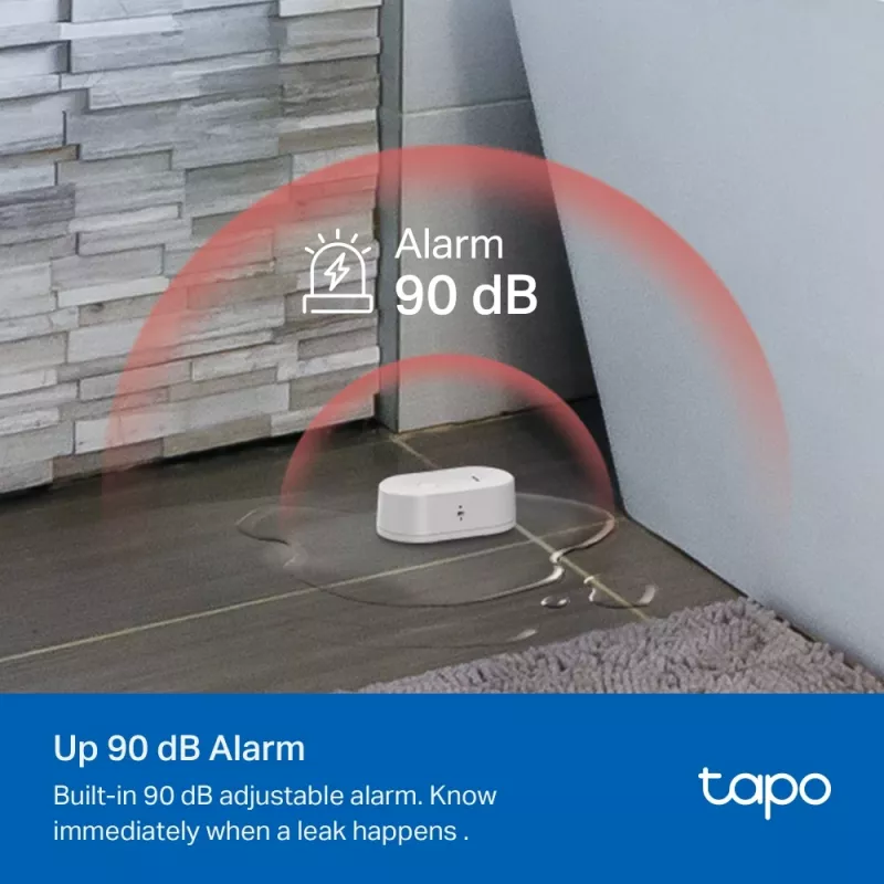 Sensor de fugas de agua TP-Link Tapo T300 Wi‑Fi, alarma ajustable 90 dB, IP67, batería (2×AAA), requiere hub