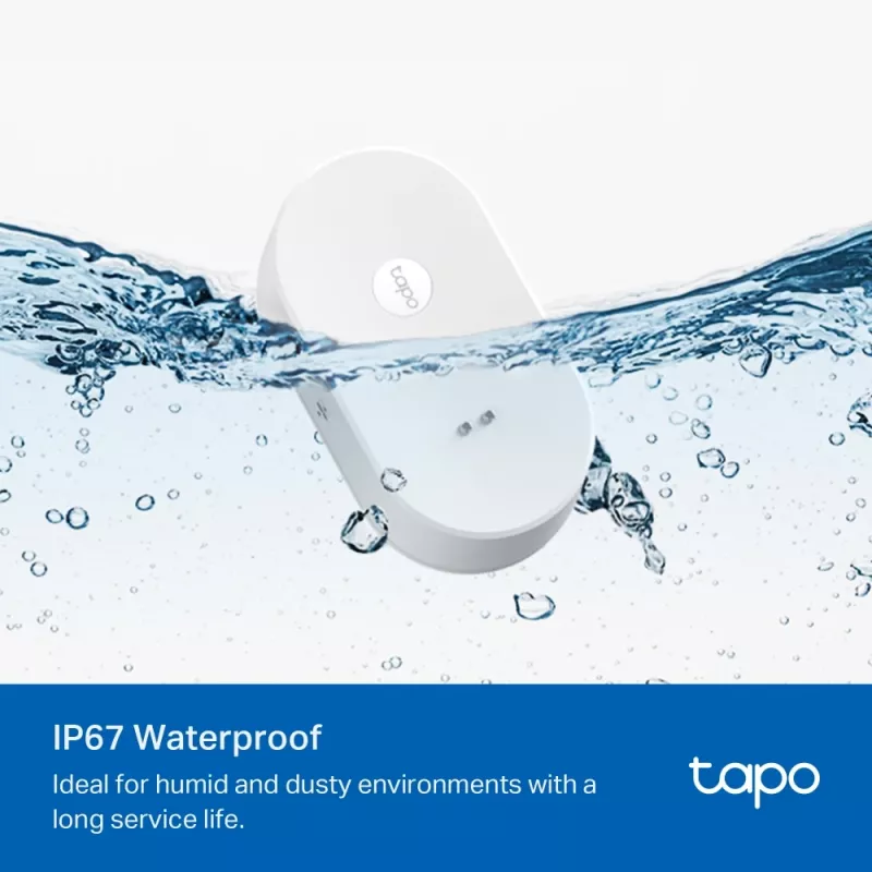 Sensor de fugas de agua TP-Link Tapo T300 Wi‑Fi, alarma ajustable 90 dB, IP67, batería (2×AAA), requiere hub