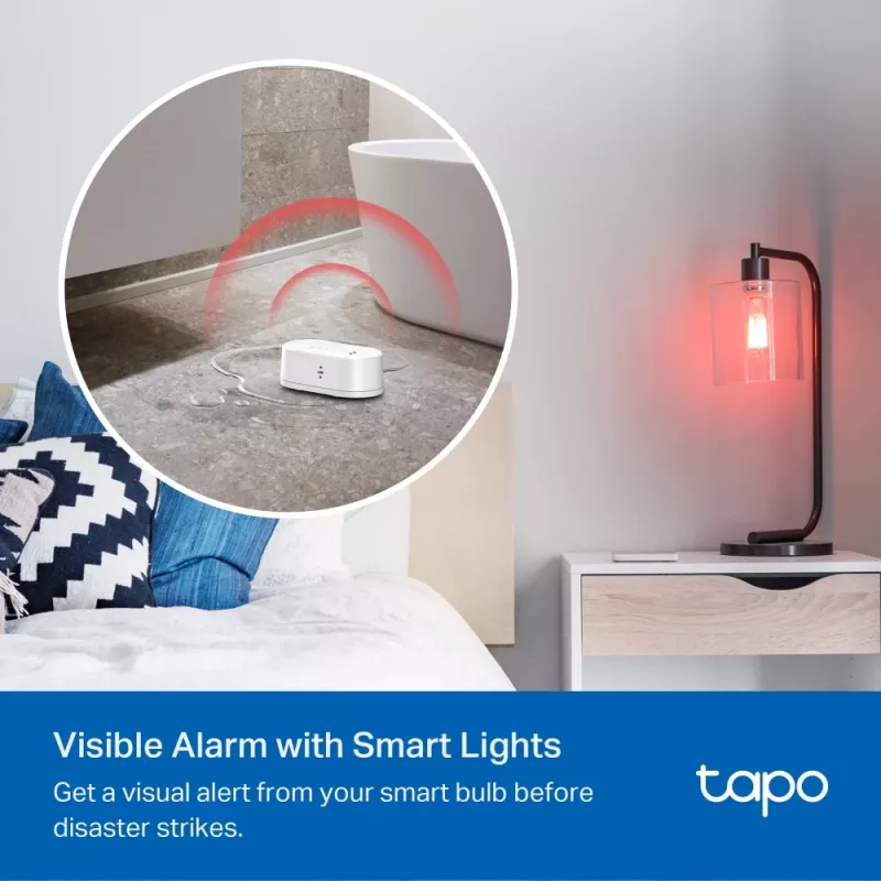 Sensor de fugas de agua TP-Link Tapo T300 Wi‑Fi, alarma ajustable 90 dB, IP67, batería (2×AAA), requiere hub