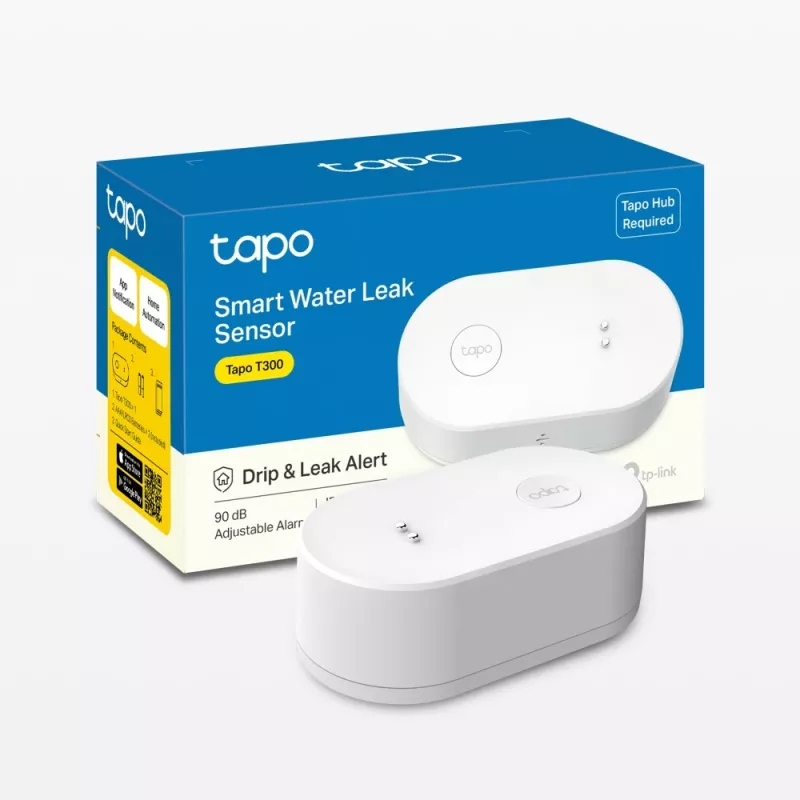 Sensor de fugas de agua TP-Link Tapo T300 Wi‑Fi, alarma ajustable 90 dB, IP67, batería (2×AAA), requiere hub