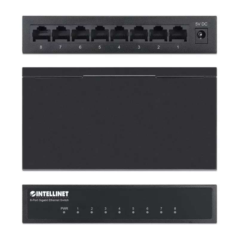 Switch Gigabit Ethernet Intellinet de 8 puertos, tamaño sobremesa, carcasa de metal, IEEE 802.3az (Energy Efficient Ethernet)
