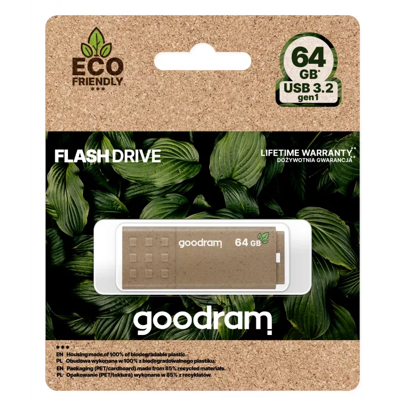 Memoria USB GOODRAM UME3 64 GB, USB Type-A 3.2 Gen 1, lectura 60 MB/s, escritura 20 MB/s, marrón