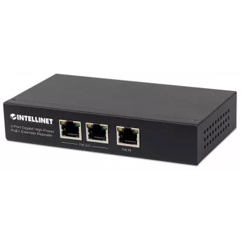 Extensor repetidor PoE+ Intellinet de 2 puertos Gigabit High-Power, IEEE 802.3at/af Power over Ethernet (PoE+/PoE), metal