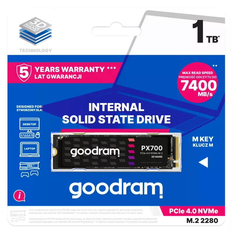 SSD Goodram PX700 SSDPR-PX700-01T-80 unidad de estado sólido interna 1 TB M.2 PCI Express 4.0 NVMe 3D NAND