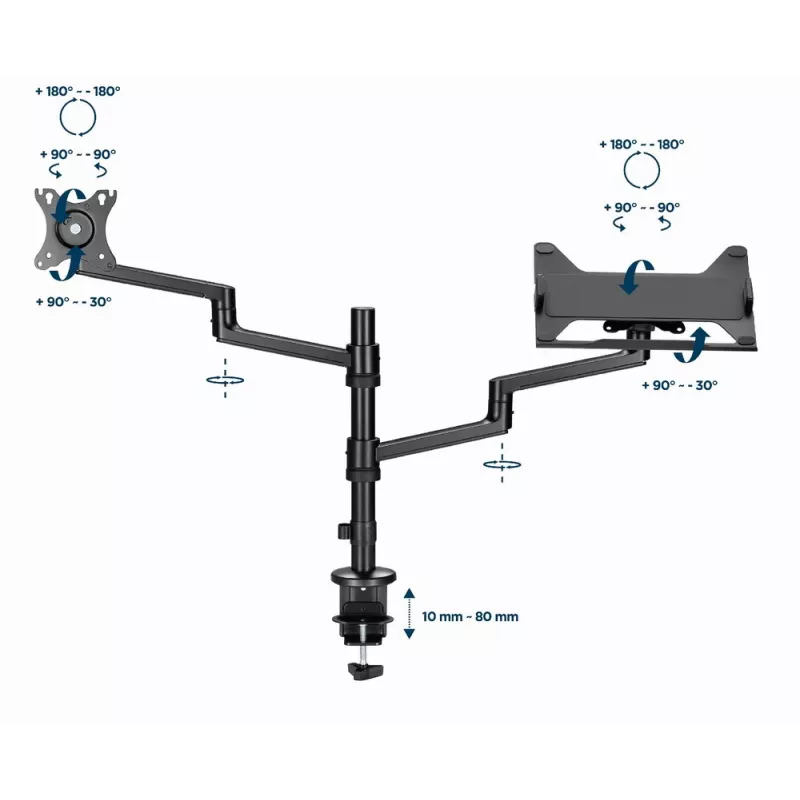 Gembird MA-DA-04 soporte de escritorio ajustable con brazo para monitor y bandeja para portátil, 17–32 pulgadas