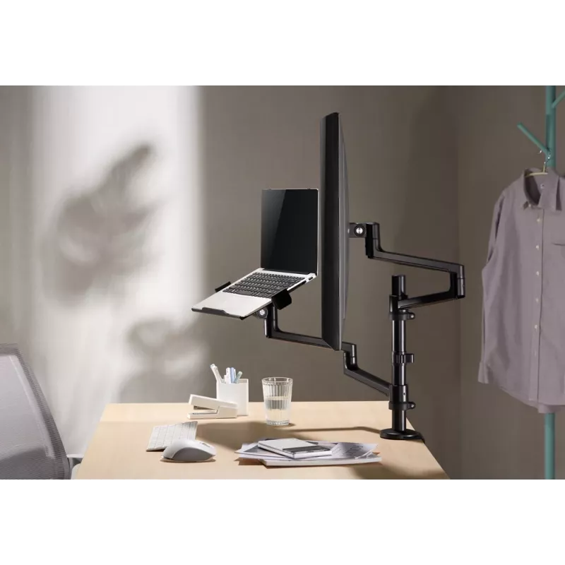 Gembird MA-DA-04 soporte de escritorio ajustable con brazo para monitor y bandeja para portátil, 17–32 pulgadas
