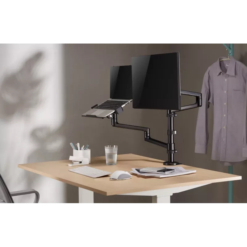 Gembird MA-DA-04 soporte de escritorio ajustable con brazo para monitor y bandeja para portátil, 17–32 pulgadas