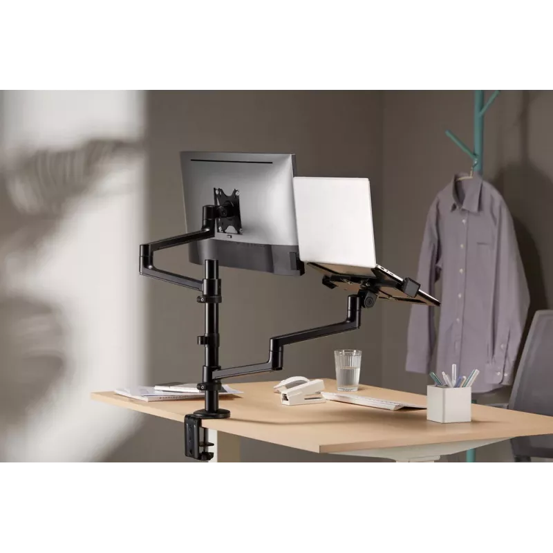 Gembird MA-DA-04 soporte de escritorio ajustable con brazo para monitor y bandeja para portátil, 17–32 pulgadas