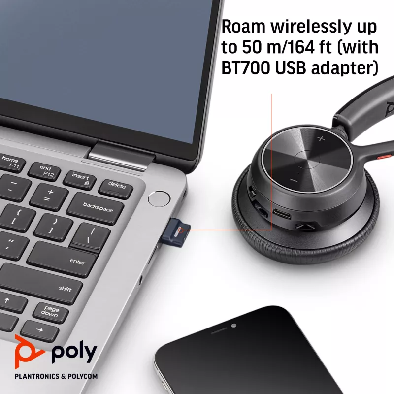 HP Poly Voyager 4320 UC auricular estéreo USB-A +BT700 adaptador USB-A +base de carga