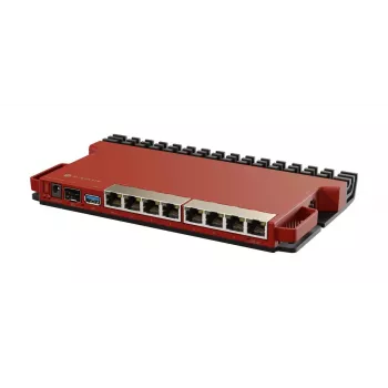 Router cableado MikroTik L009UiGS-RM — 8x RJ-45, 2,5 Gigabit Ethernet, 1x SFP, 1x USB, CPU 800 MHz, 512 MB RAM, rojo