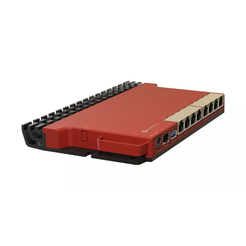 Router cableado MikroTik L009UiGS-RM — 8x RJ-45, 2,5 Gigabit Ethernet, 1x SFP, 1x USB, CPU 800 MHz, 512 MB RAM, rojo
