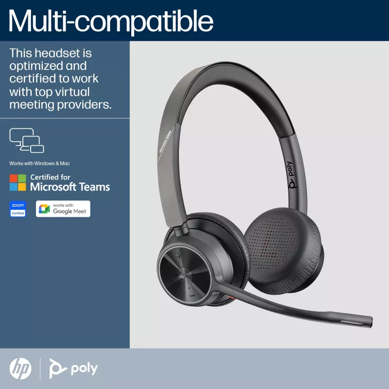 HP Poly Voyager 4320 auricular certificado Microsoft Teams +BT700 dongle +base de carga