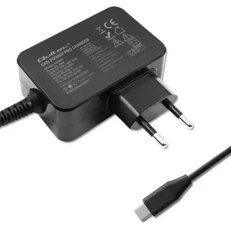 Cargador Qoltec 52385 interior AC carga rápida 20V 3A negro