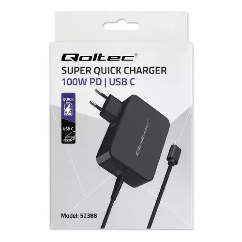 Cargador Qoltec 52388 Indoor Fast Charging 20V 5A negro