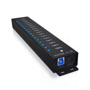 ICY BOX Hub de 17 puertos con interfaz USB 3.2 Gen 1 Type-A, USB 3.2 Gen 1 (3.1 Gen 1) Type-A, USB 3.2 Gen 1 (3.1 Gen 1) Type-A, USB Type-B, 5000 Mbit/s, negro, China, DC
