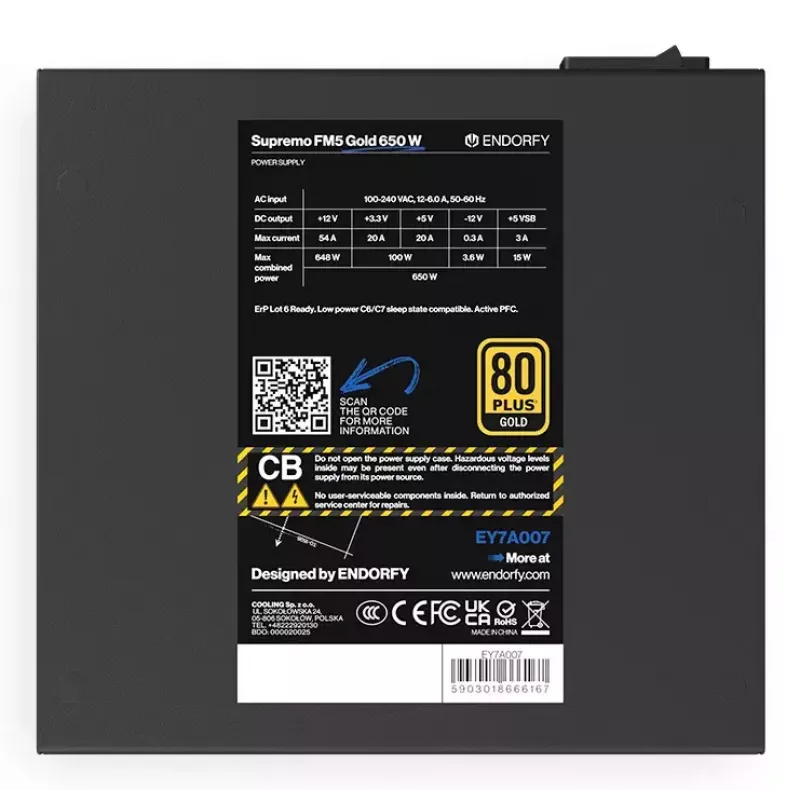 Fuente de alimentación ENDORFY Supremo FM5 650 W ATX 80 PLUS Gold, 650 W, ventilador de 120 mm, cables modulares