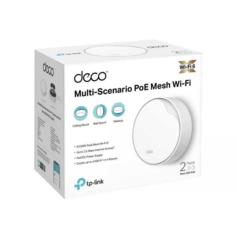 TP-Link AX3000 Whole Home Mesh Wi-Fi 6 System con PoE, Blanco, Interno, sistema Mesh, 420 m², doble banda (2,4 GHz / 5 GHz), Wi-Fi 6 (802.11ax)