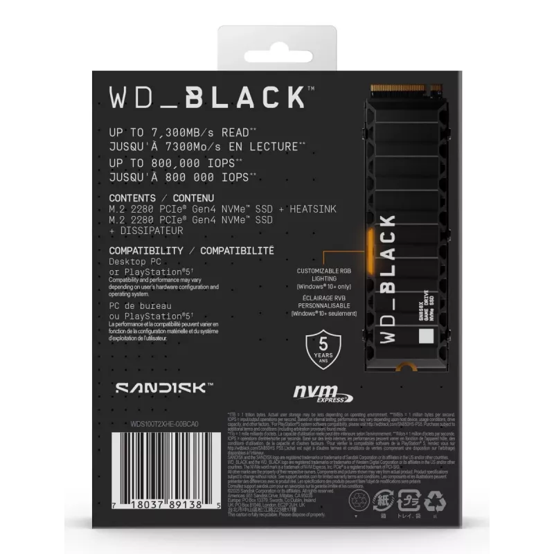 WESTERN DIGITAL SSD - WD_BLACK SN850X - 1 TB - PCIe Gen4 x4 - M.2 2280 - con disipador