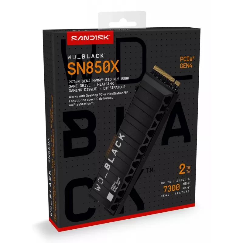WESTERN DIGITAL SSD - WD_BLACK SN850X - 2 TB - PCIe Gen4 x4 - M.2 2280 - con disipador