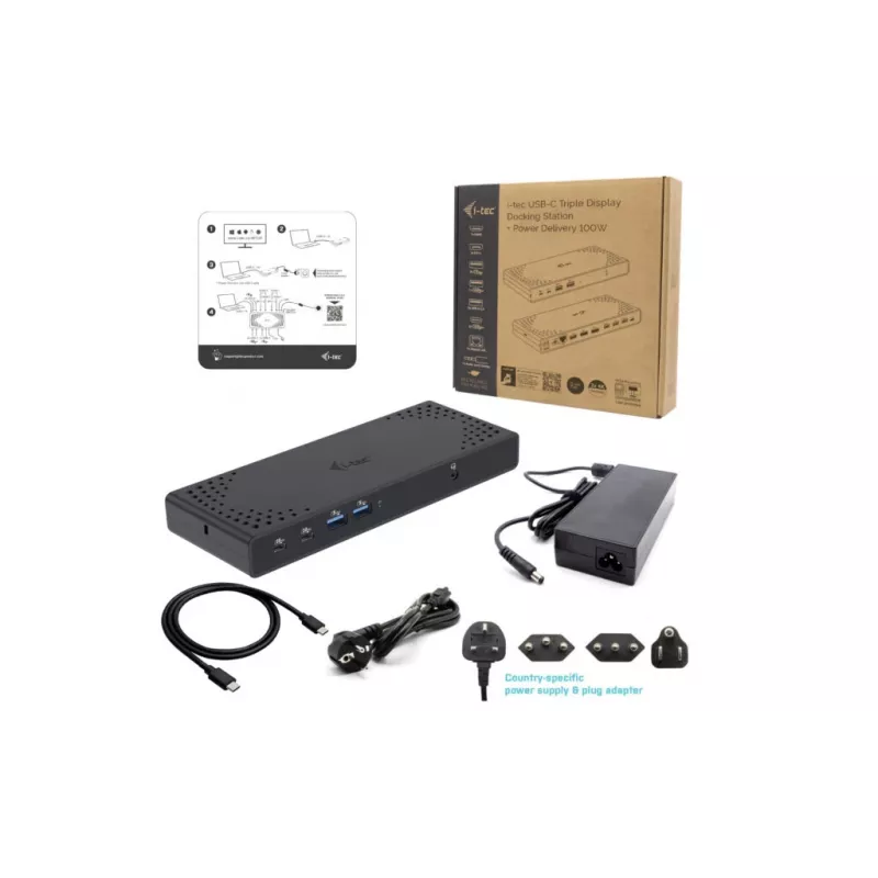 Estación de acoplamiento i-tec USB-C Triple Display Docking Station Gen 2 Power Delivery 100W Cableado 3.2