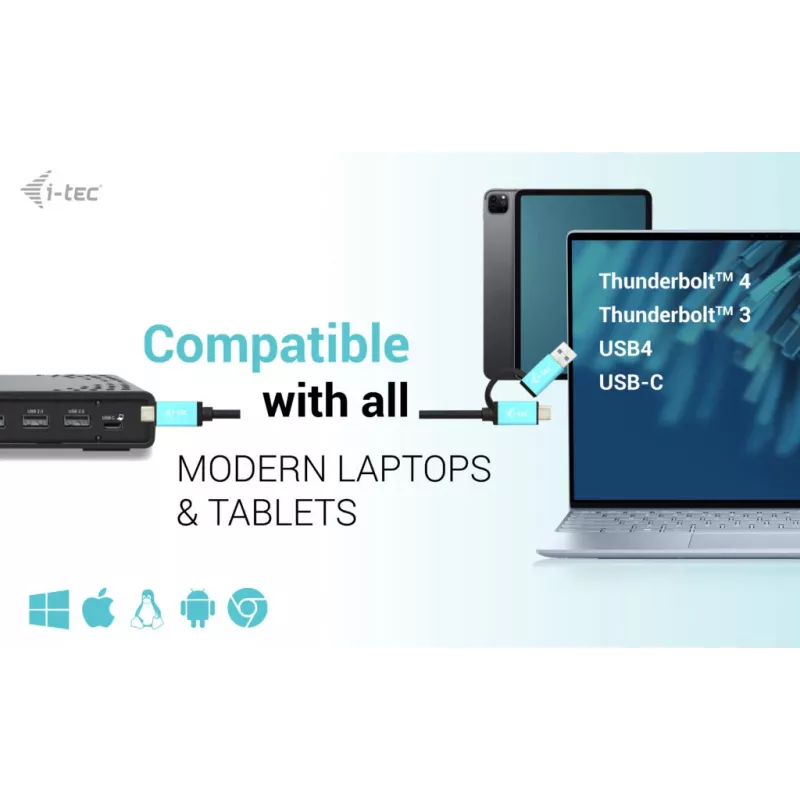 Estación de acoplamiento i-tec USB-C Triple Display Docking Station Gen 2 Power Delivery 100W Cableado 3.2