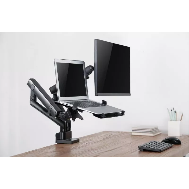 Brazo de monitor ajustable GEMBIRD para montaje en mesa con bandeja para portátil (movimiento completo)
