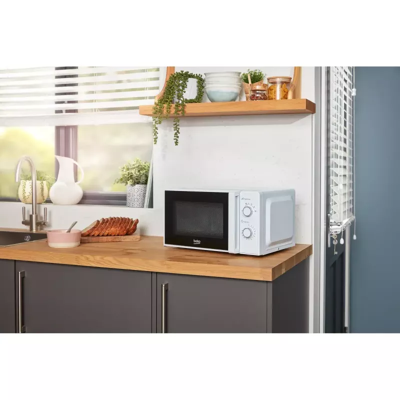 Beko MOC20100WFB microondas solo, 700 W, 20 l, plato giratorio de 24,5 cm, control mecánico, blanco
