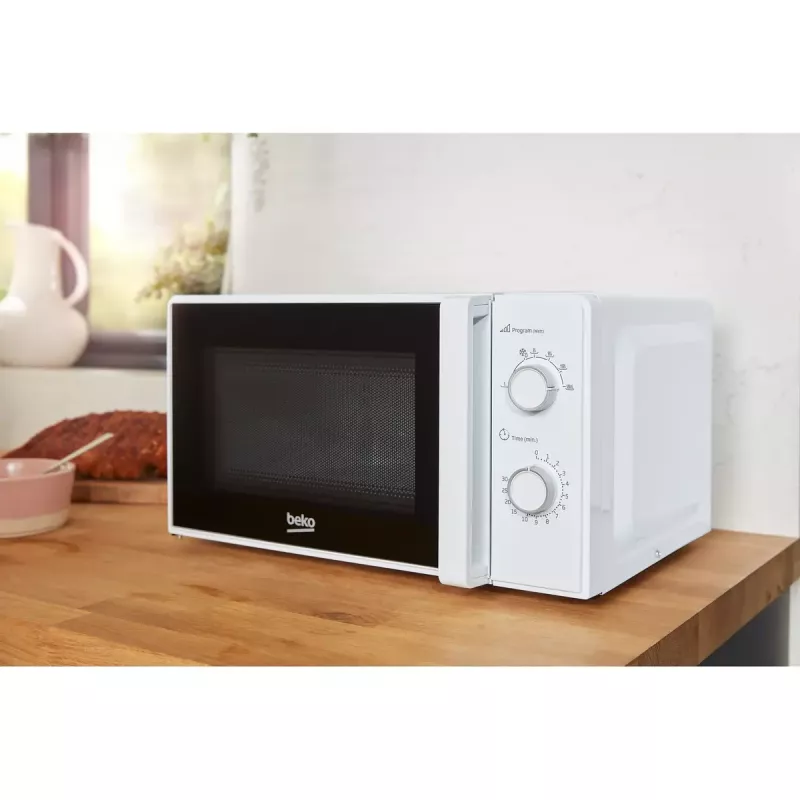 Beko MOC20100WFB microondas solo, 700 W, 20 l, plato giratorio de 24,5 cm, control mecánico, blanco
