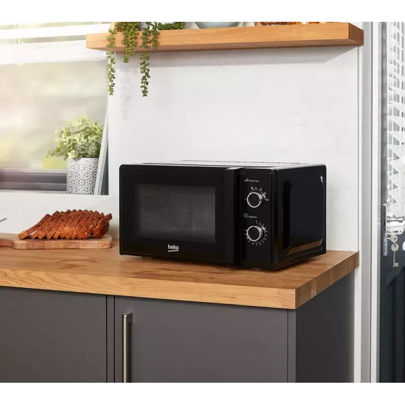 Beko MOC20100WFB microondas solo, 700 W, 20 l, plato giratorio de 24,5 cm, control mecánico, blanco