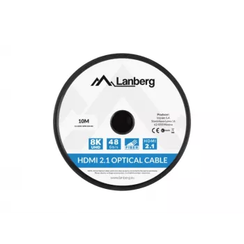 Cable HDMI LANBERG CA-HDMI-30FB-0100-BK 10 m, HDMI Type A 2.1, 48 Gbit/s, 144 Hz, HDR, ARC, Ethernet