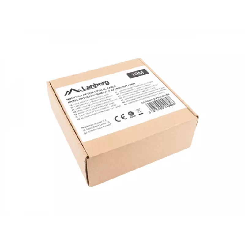 Cable HDMI LANBERG CA-HDMI-30FB-0100-BK 10 m, HDMI tipo A 2.1, 48 Gbit/s, 144 Hz, HDR, ARC, Ethernet