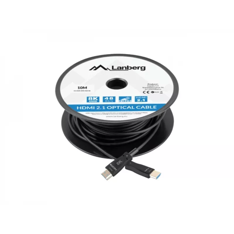 Cable HDMI LANBERG CA-HDMI-30FB-0100-BK 10 m, HDMI tipo A 2.1, 48 Gbit/s, 144 Hz, HDR, ARC, Ethernet