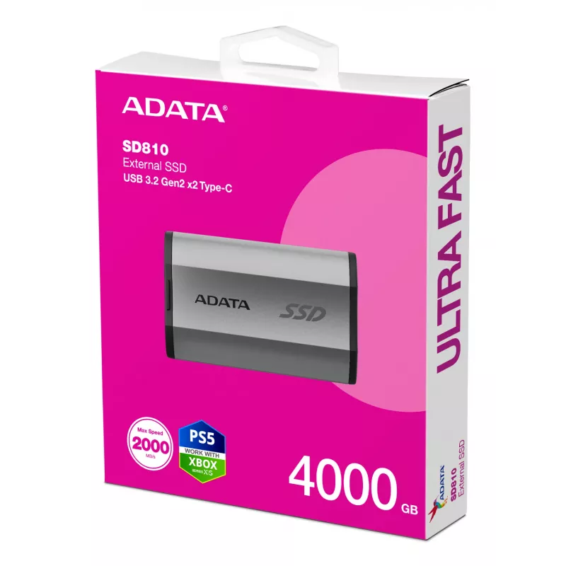 SSD portátil ADATA SD810 4 TB, USB Type-C, USB 3.2 Gen 2x2, 2000 MB/s de lectura/escritura, carcasa de aluminio IP68