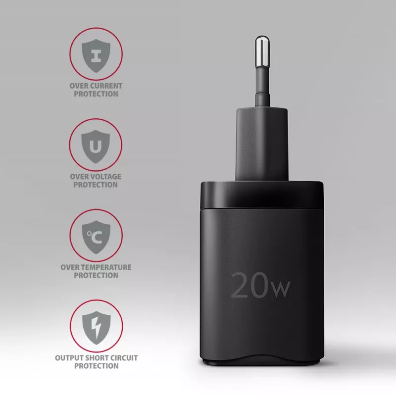 Cargador de pared Axagon ACU-PQ20 QC3.0 PD Type-C 20W Negro