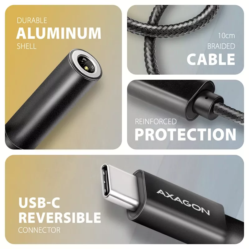 Axagon ADA-HC Adaptador de audio USB-C a jack de 3,5 mm – DAC Hi-Res, 384 kHz/32 Bit, Estéreo
