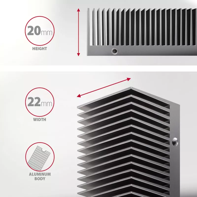 Axagon CLR-M2XT Disipador pasivo de aluminio para SSD M.2 de una y doble cara tamaño 2280, altura 24 mm