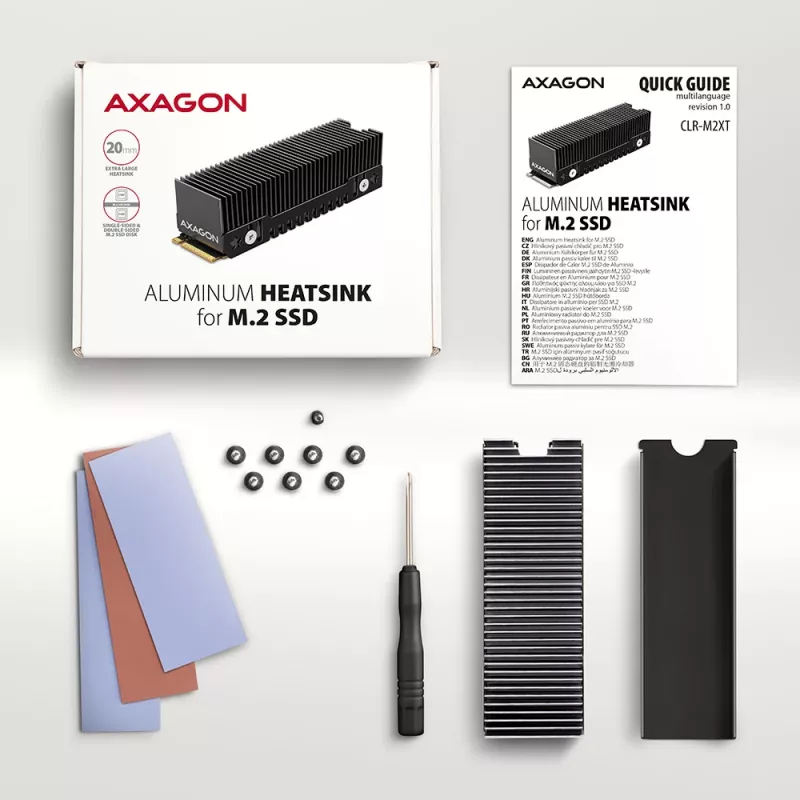 Axagon CLR-M2XT Disipador pasivo de aluminio para SSD M.2 de una y doble cara tamaño 2280, altura 24 mm