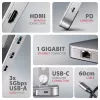 Axagon HMC-STND Hub multipuerto USB-C 5Gbit/s y soporte de aluminio para portátiles. HDMI 4K/60Hz, GLAN, PD y 3 puertos USB-A. Cable USB-C de 60 cm.