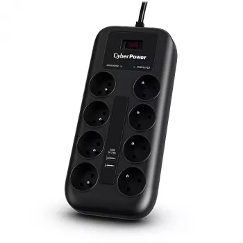 CyberPower Tracer III P0820SUF0-FR Protector contra sobretensiones Negro 8 salidas AC 200–250 V 1,8 m