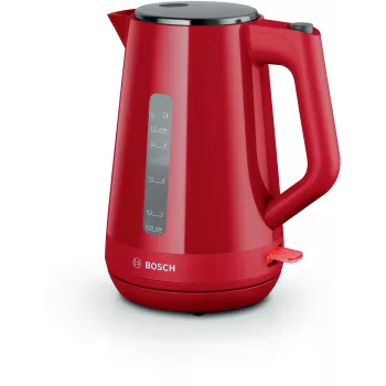 Hervidor eléctrico Bosch TWK1M124 — 1,7 L, 2400 W, rojo, inalámbrico, base 360°