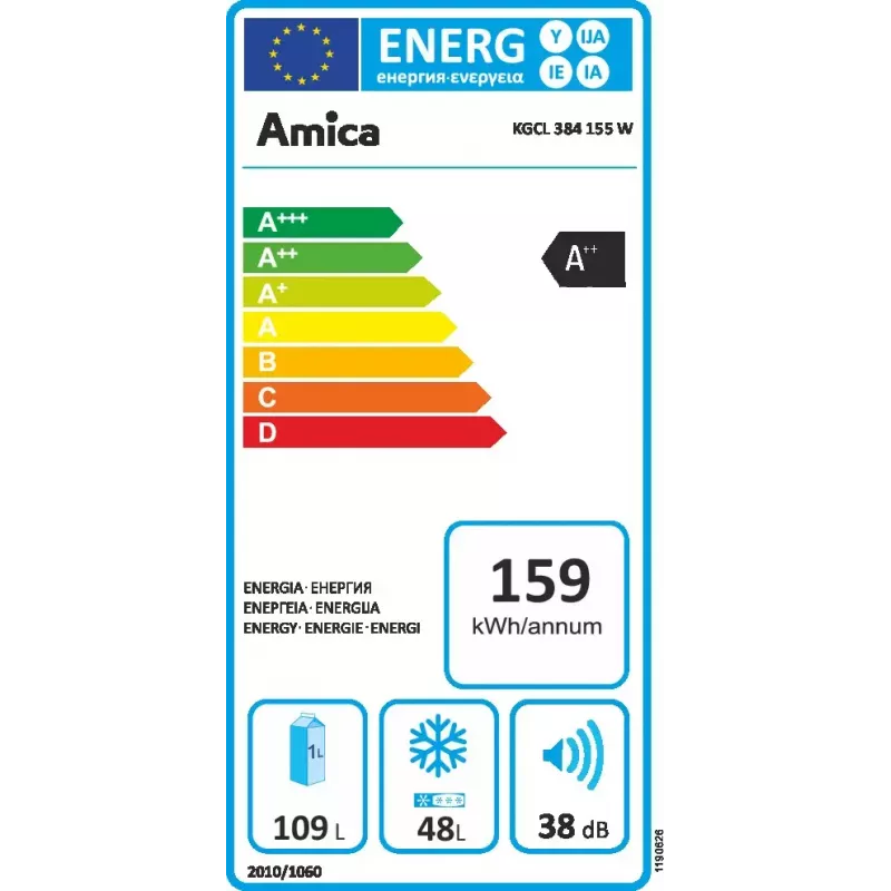 Amica FK200.4(E) frigorífico combi de libre instalación, congelador inferior, frigorífico 109 l + congelador 48 l, clase energética E, blanco