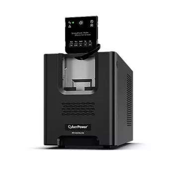 Sistema de alimentación ininterrumpida CYBERPOWER PR1000ELCD — 1 kVA (900 W), Line-Interactive, onda sinusoidal pura, 8 salidas C13, LCD, batería hot-swap