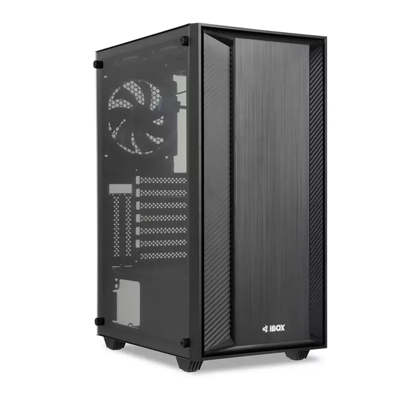 iBOX CETUS 906 caja para PC Midi Tower, ATX/micro-ATX, panel lateral de cristal templado, 4 ventiladores LED, 460x210x340 mm, gráfica máx. 29 cm, negra
