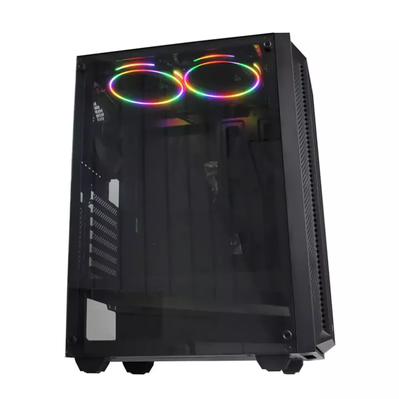 iBOX CETUS 906 caja para PC Midi Tower, ATX/micro-ATX, panel lateral de cristal templado, 4 ventiladores LED, 460x210x340 mm, gráfica máx. 29 cm, negra