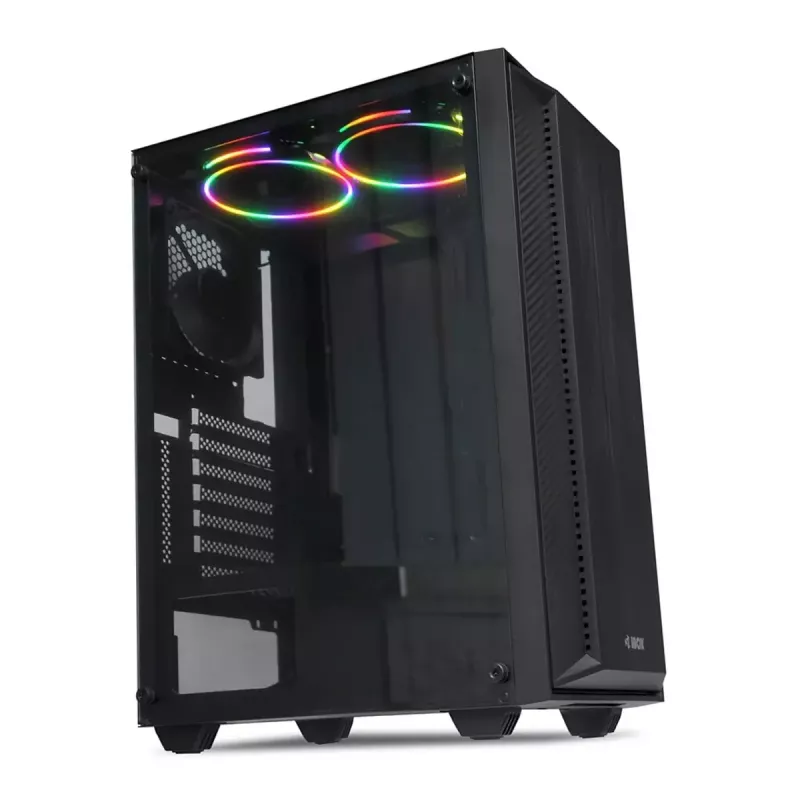 iBOX CETUS 906 caja para PC Midi Tower, ATX/micro-ATX, panel lateral de cristal templado, 4 ventiladores LED, 460x210x340 mm, gráfica máx. 29 cm, negra