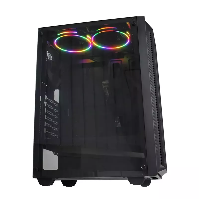 iBOX CETUS 906 caja para PC Midi Tower, ATX/micro-ATX, panel lateral de cristal templado, 4 ventiladores LED, 460x210x340 mm, gráfica máx. 29 cm, negra