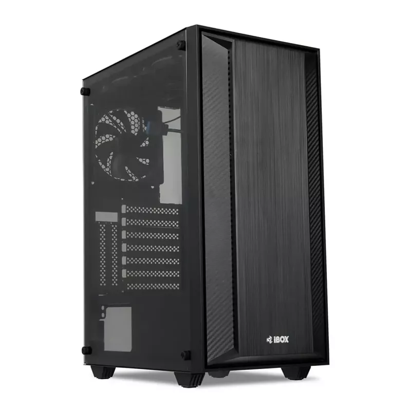iBOX CETUS 906 caja para PC Midi Tower, ATX/micro-ATX, panel lateral de cristal templado, 4 ventiladores LED, 460x210x340 mm, gráfica máx. 29 cm, negra